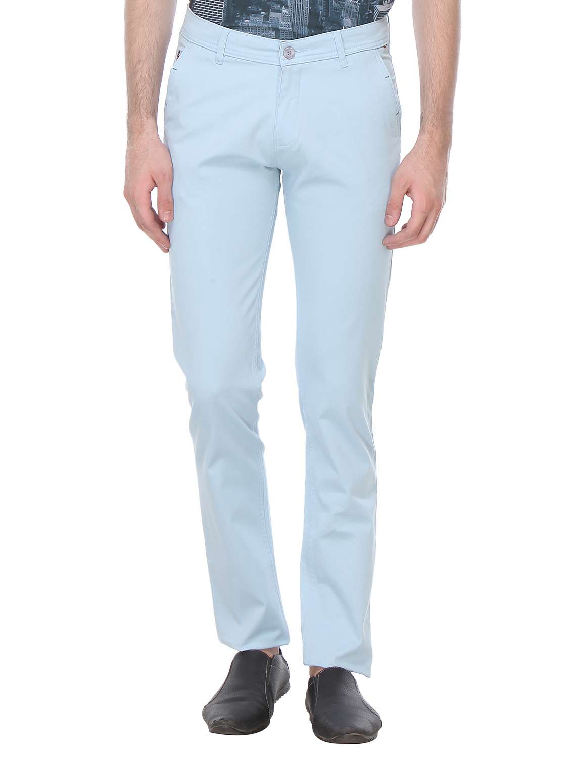 light blue cotton blend chinos casual trousers