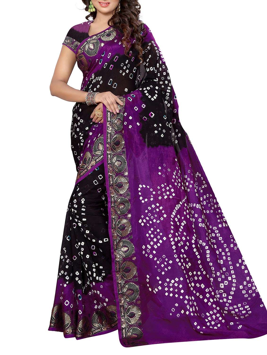 black  art silk bandhej saree with blouse
