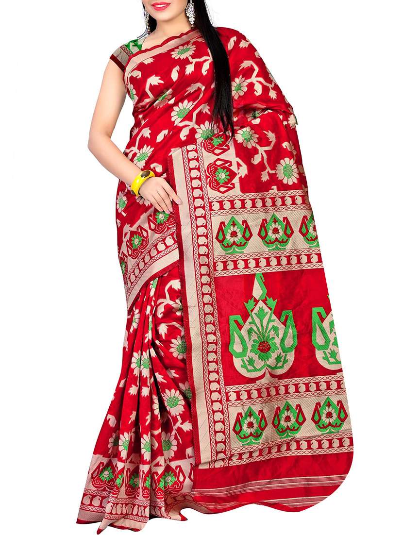 red silk woven saree with blouse
