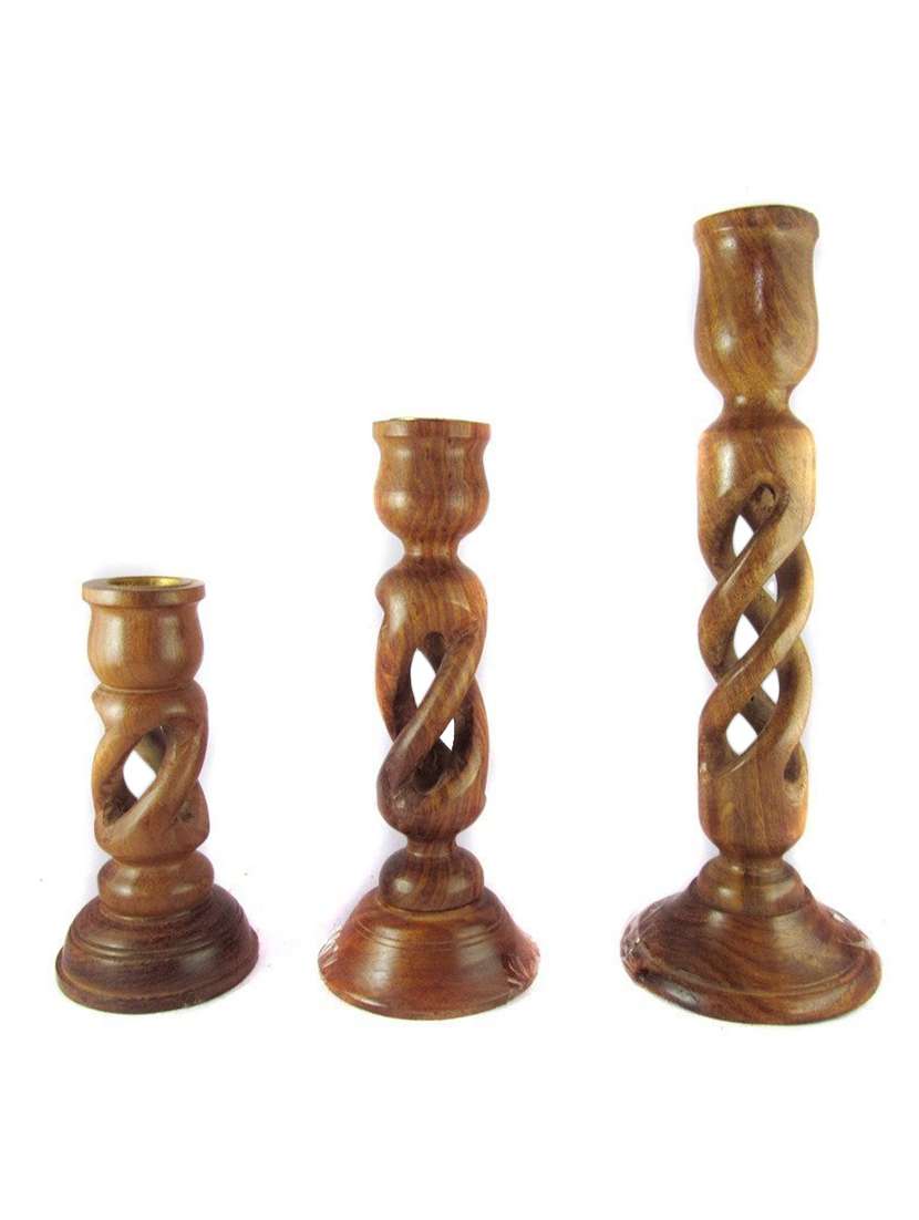 brown wooden candle stand