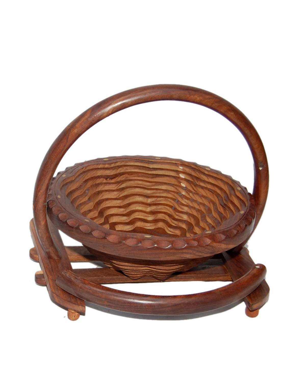 desi karigar wooden fruit basket + free 3 tea spoons