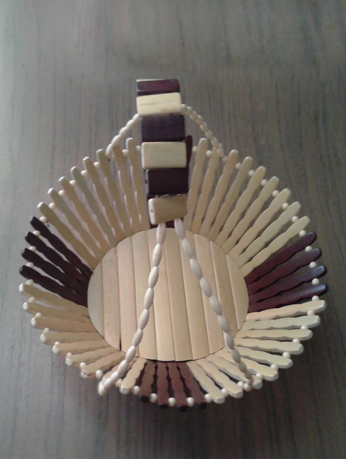 desi karigar wooden fruit basket with handle