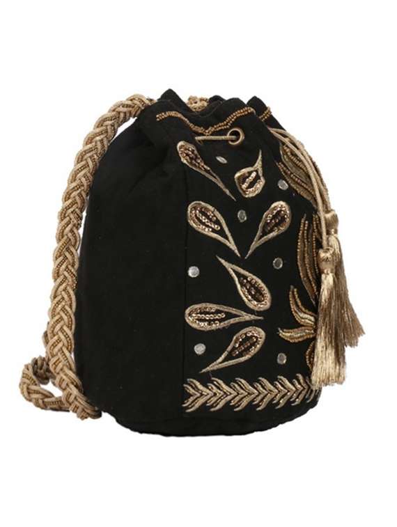 black embellished cotton potli