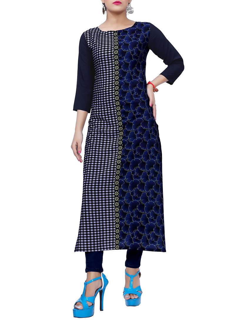 blue crepe long kurta