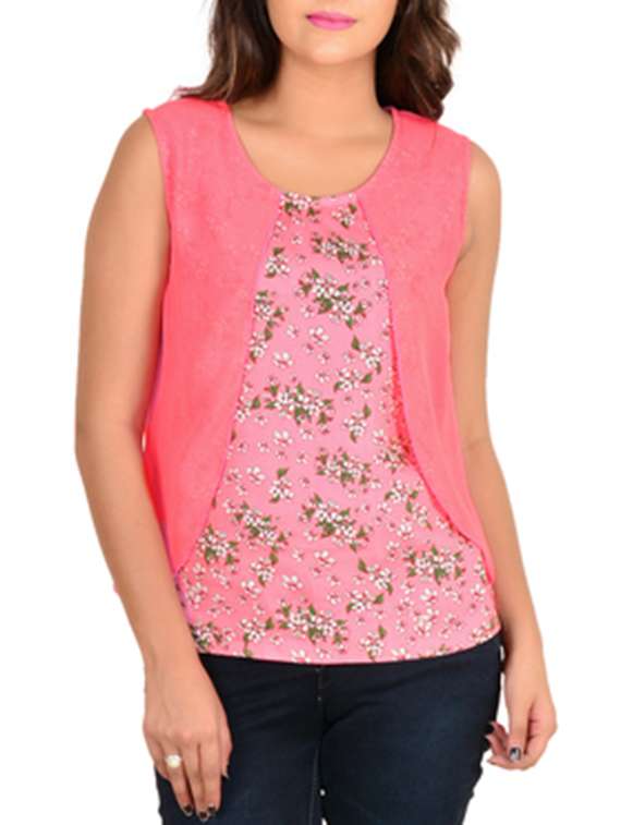 round neck floral layered top
