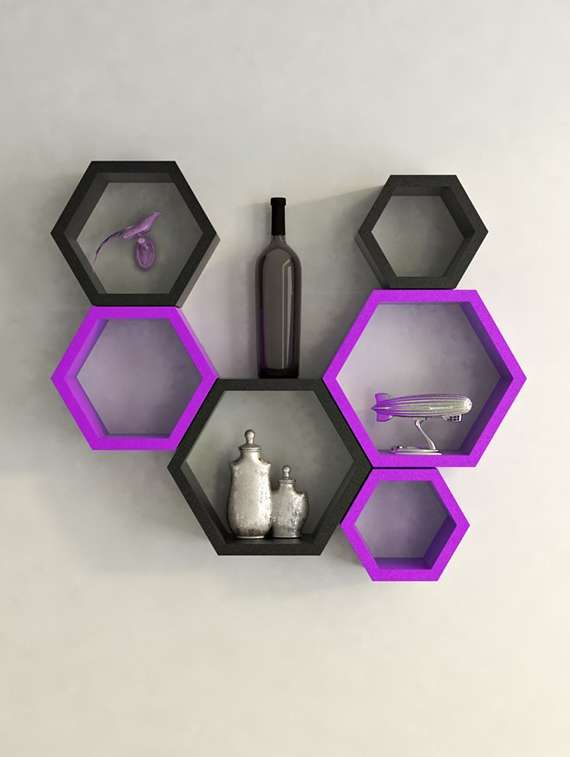  hexagon shape set of 6 wall shelves