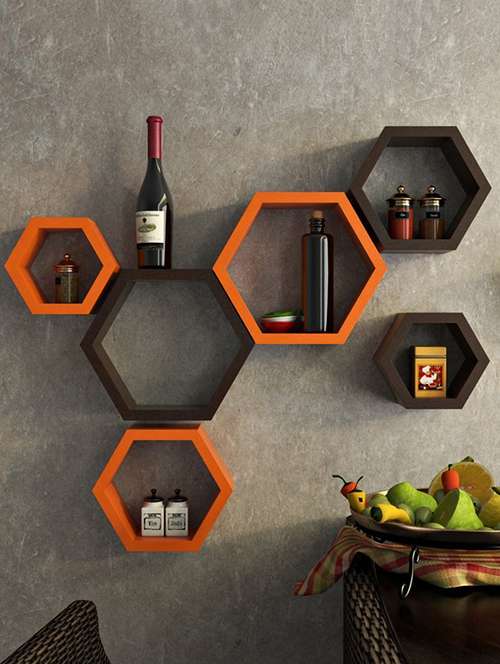  hexagon shape set of 6 wall shelves - 12167614 -  Standard Image - 0
