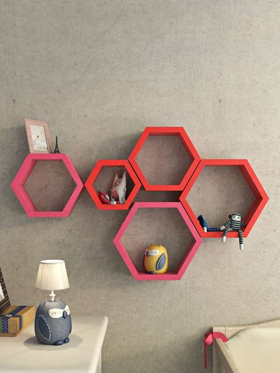  hexagon shape set of 6 wall shelves