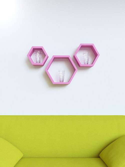  hexagon shape set of 3 wall shelves - 12167657 -  Standard Image - 0