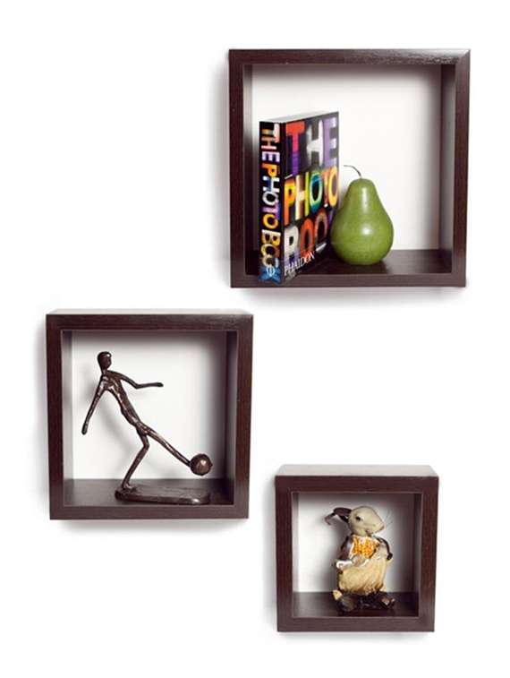 desi karigar wall mount shelves square shape set of 3 brown wall shelves