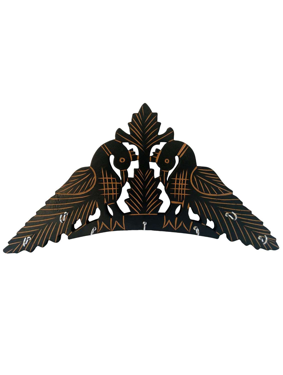 desi karigar handmade wooden key hanger holder wall decor peacock