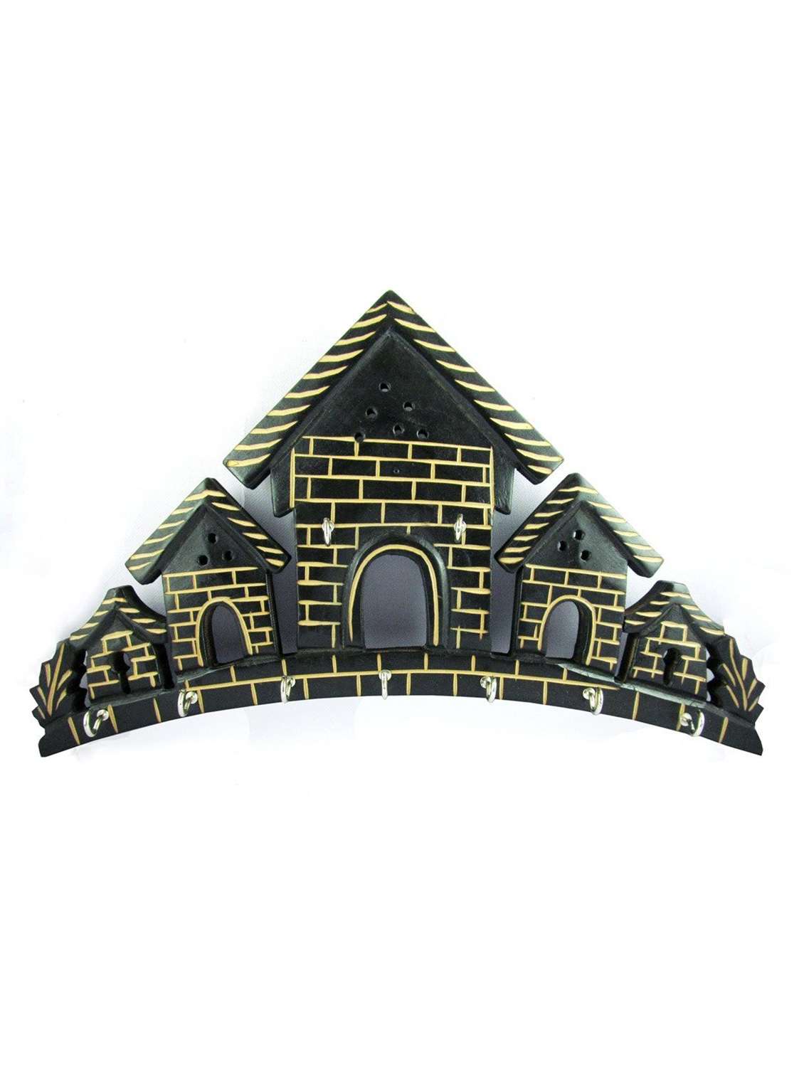 desi karigar beautiful home shaped wooden wall key hanger panel