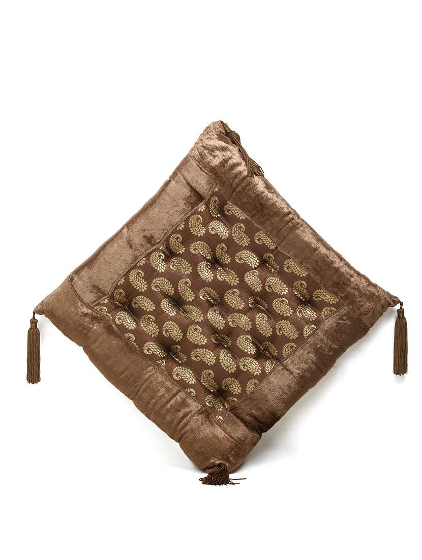 brown velvet cushion with brocade work