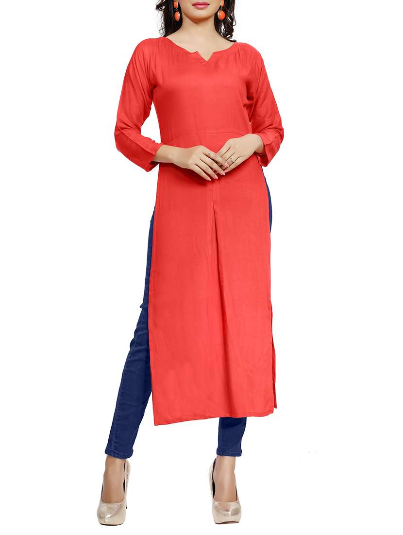 red crepe high slit kurta