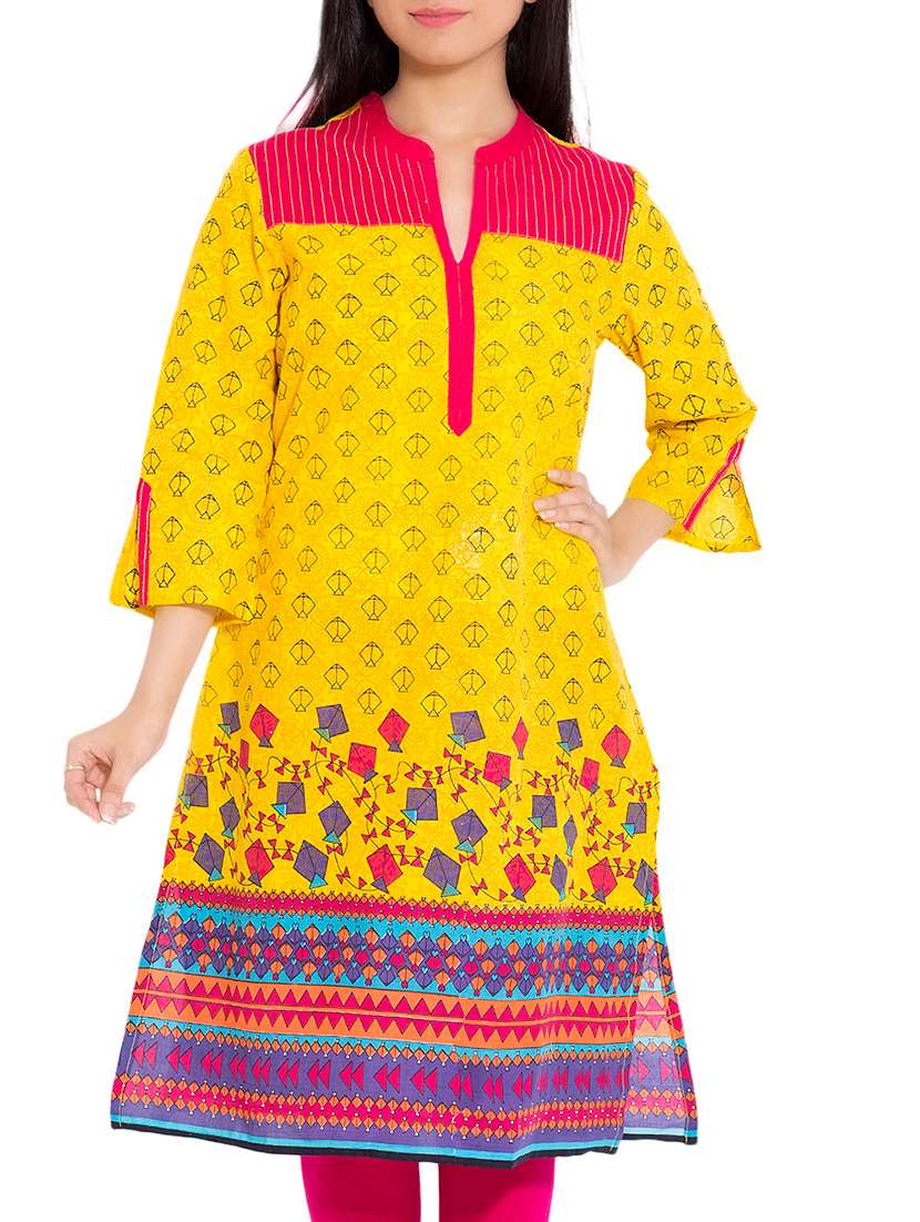 yellow cotton straight kurta