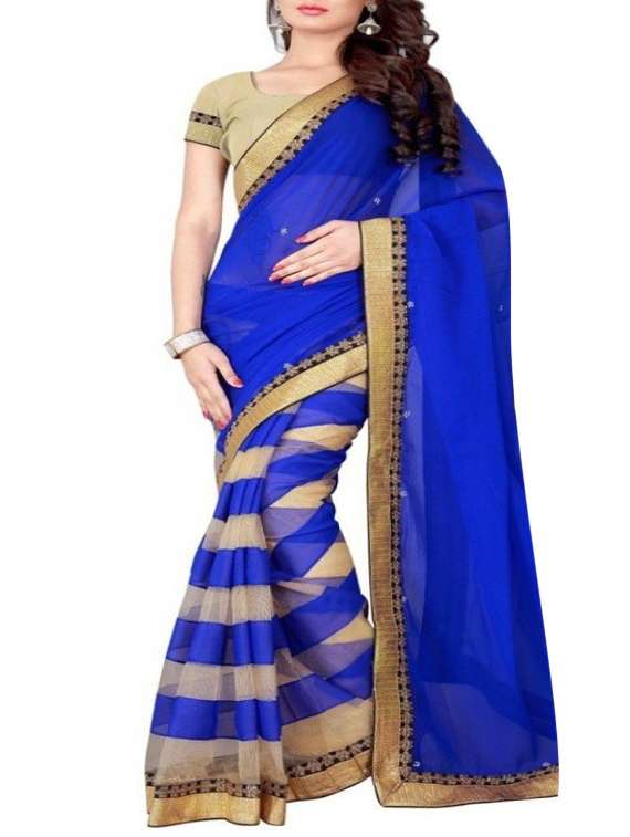 blue georgette saree with blouse