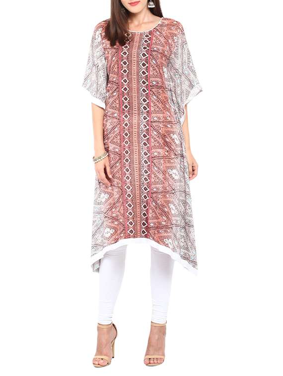 multi colored rayon printed kaftan kurta
