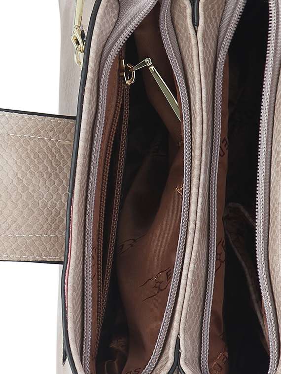 beige textured synthetic leather sling bag - 12184930 - Standard Image - 2
