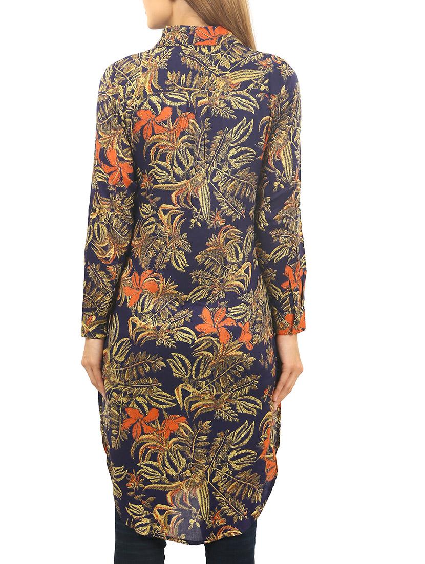 navy blue printed viscose regular tunic - 12185158 - Standard Image - 2