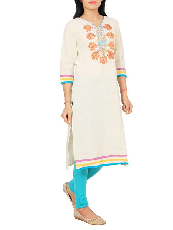 beige cotton straight kurta