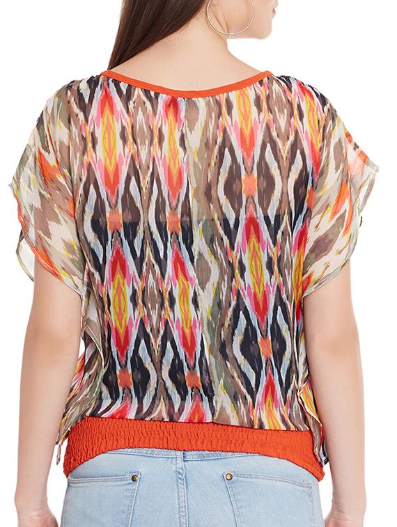 kaftan sleeved ikat sheer top - 12203385 - Standard Image - 2