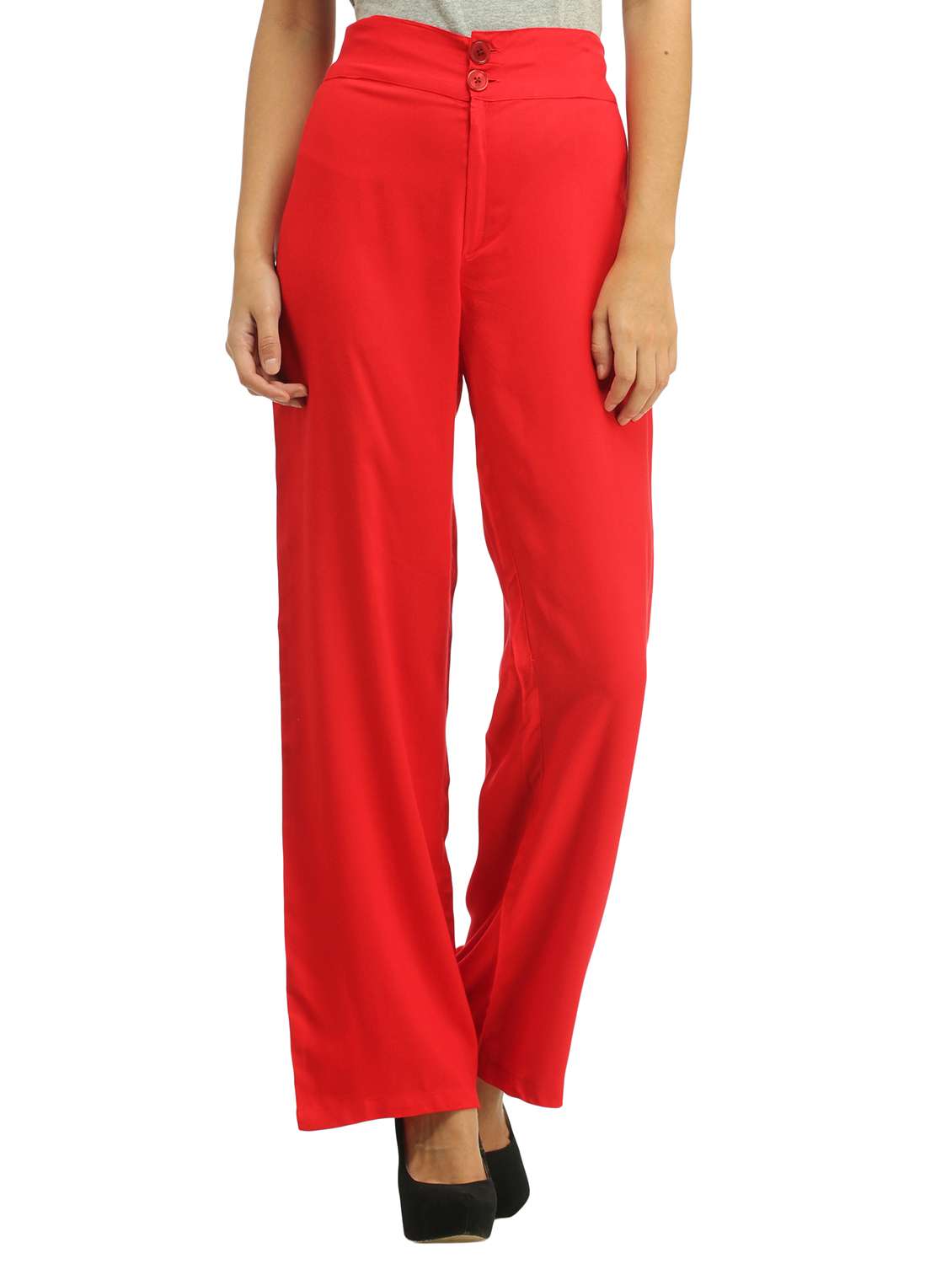 red rayon flat front trouser