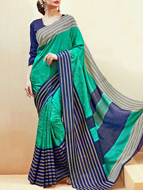 green colored saree with blouse