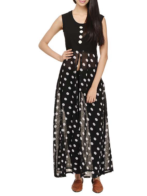 black polka dots printed georgette tunic