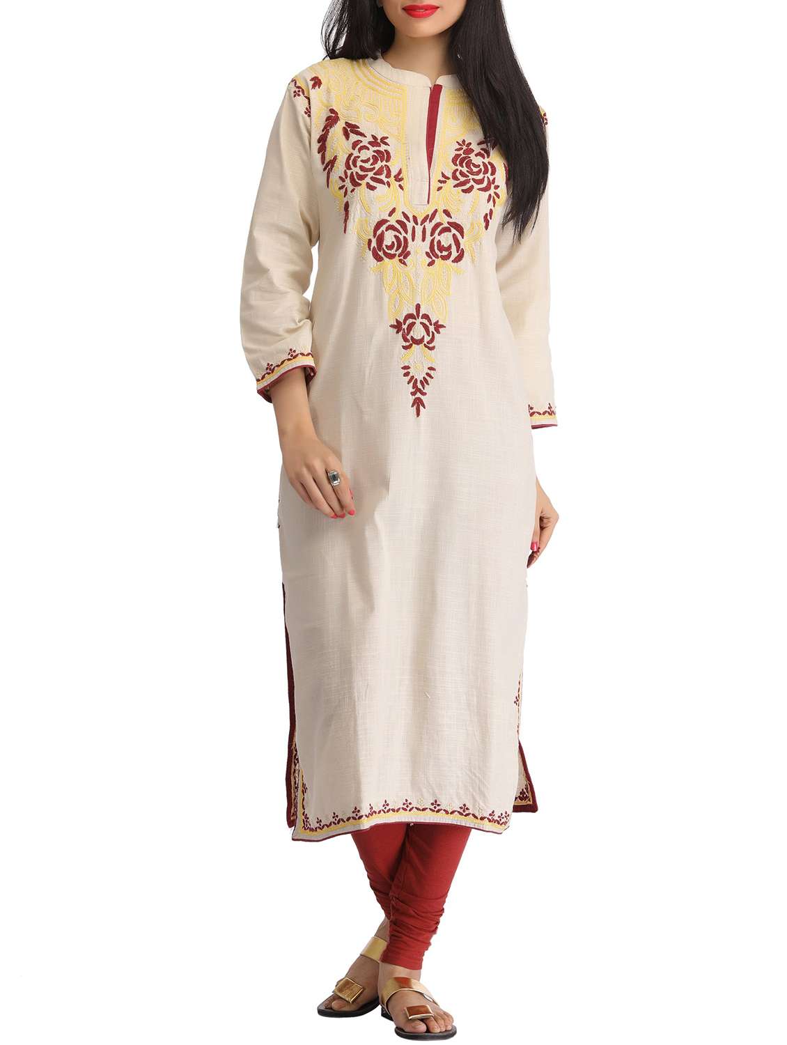 beige cotton straight kurti