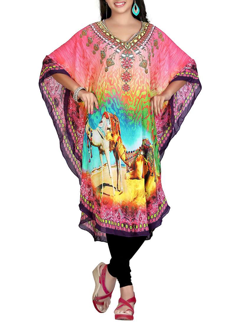 multicolored printed georgette kaftan