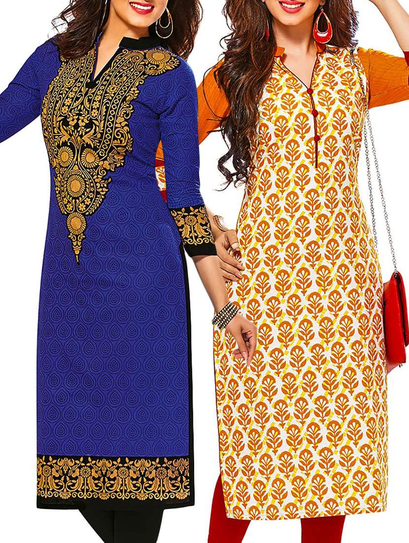 multicolored cotton unstitched kurtas(set of 2)