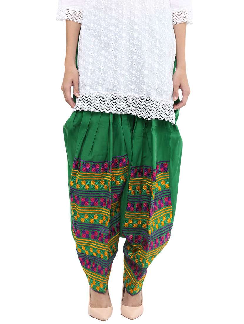 green cotton phulkari embroidery salwar