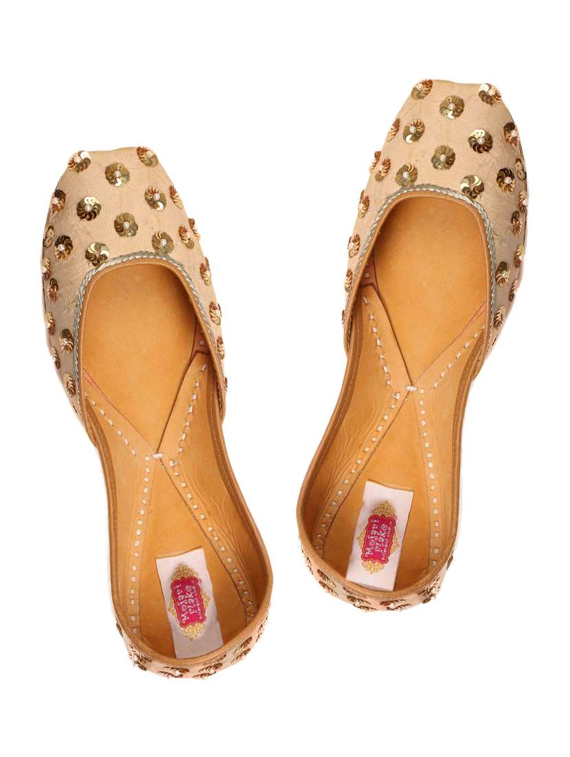 beige silk hand embroidered sequined mojaris