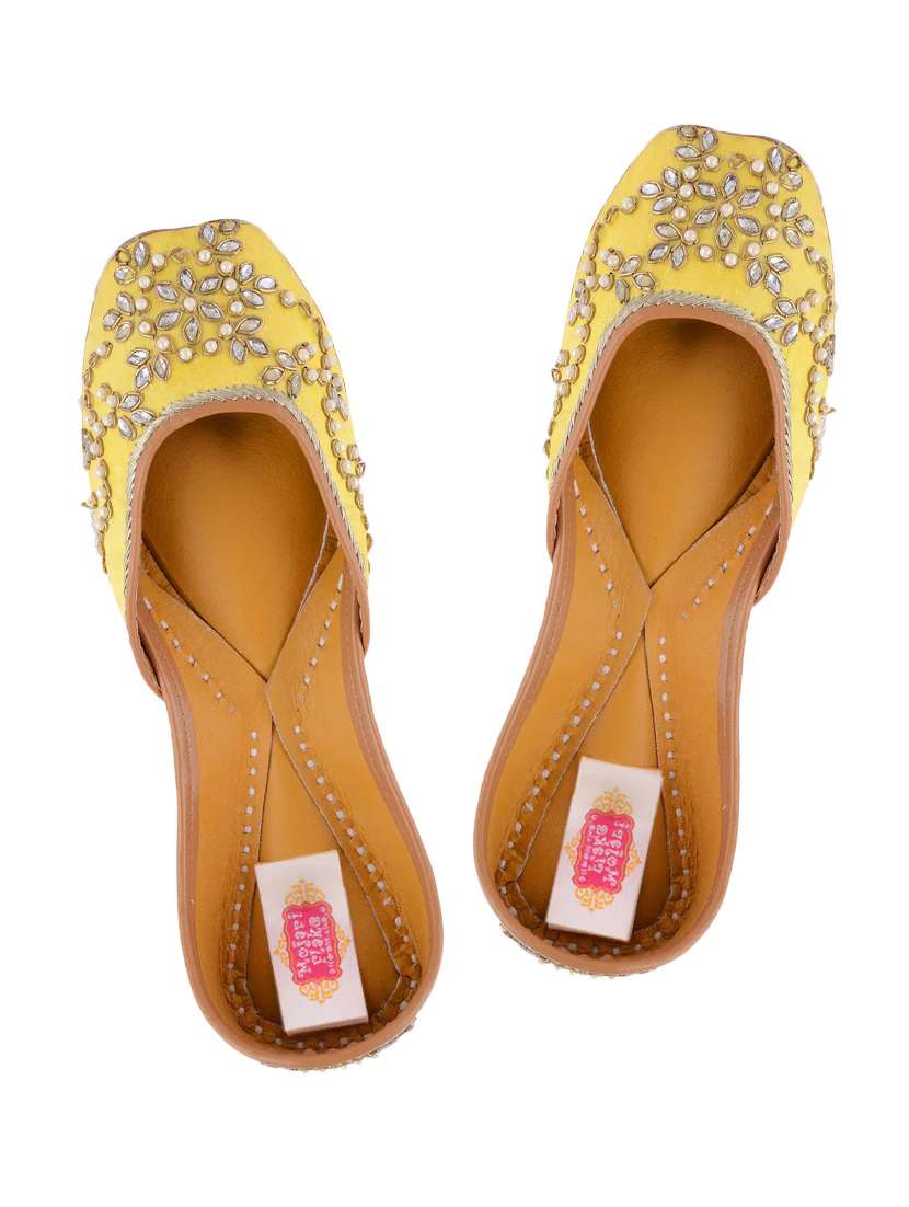 yellow silk hand embroidered mojaris