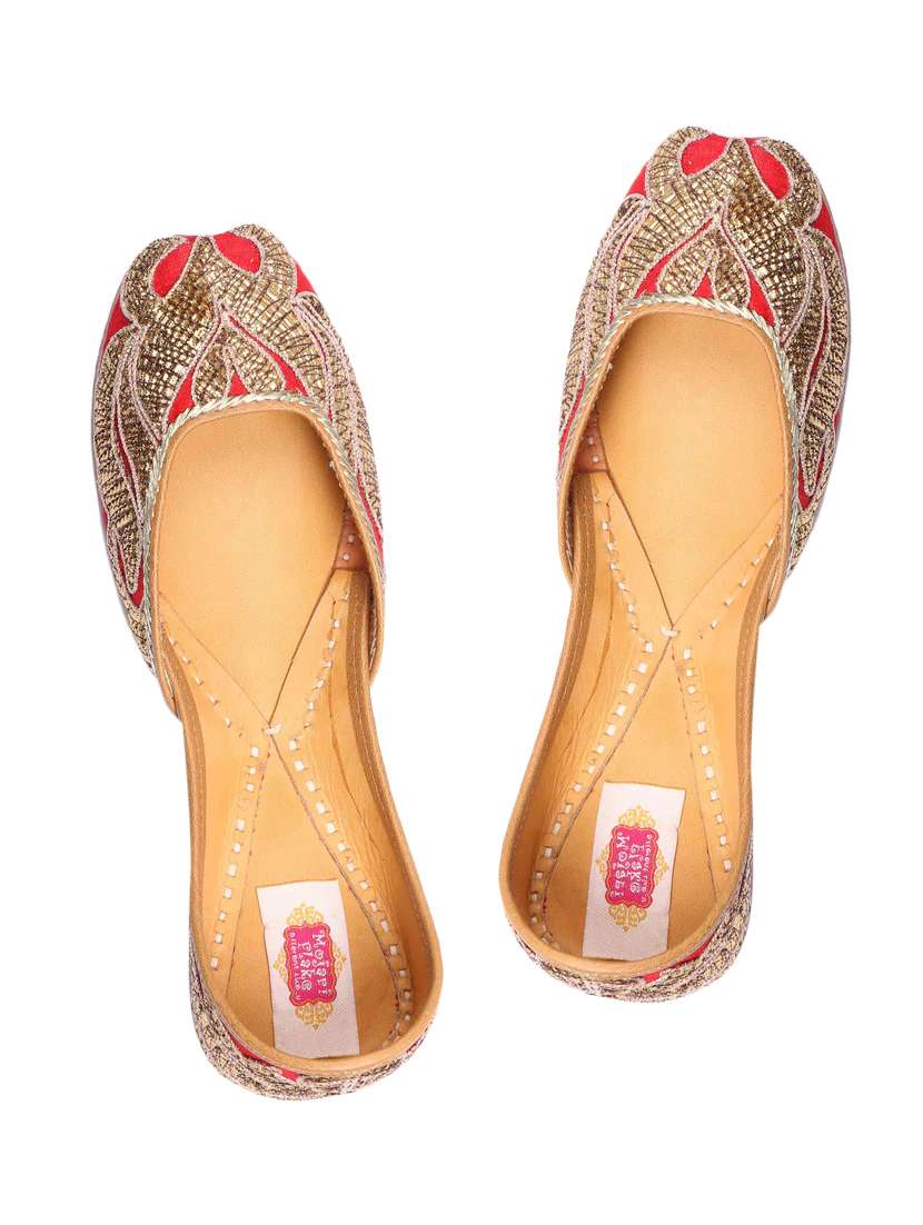 red silk gota and dori work mojaris