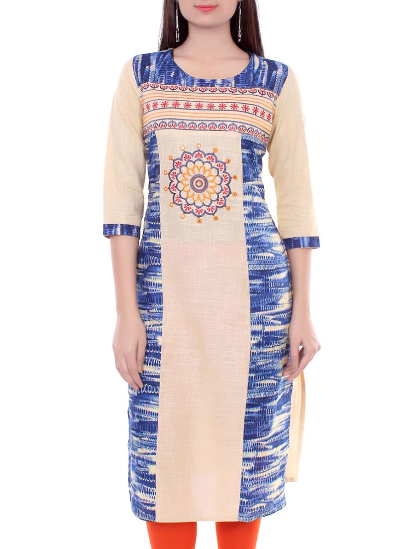 blue & beige rayon straight kurta