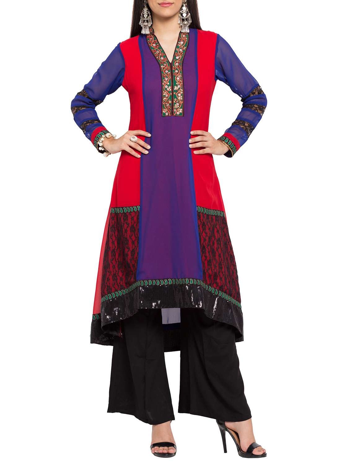 multi colored georgette flared kurta