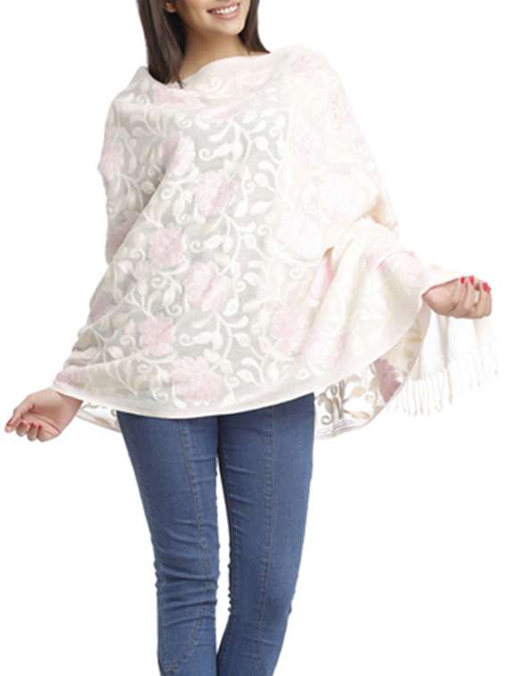 white floral woolen shawl