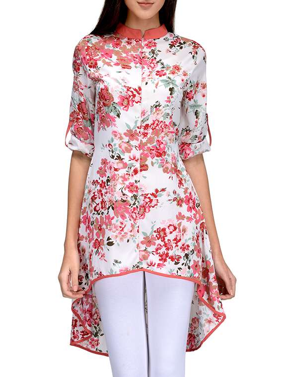 white crepe high low kurti
