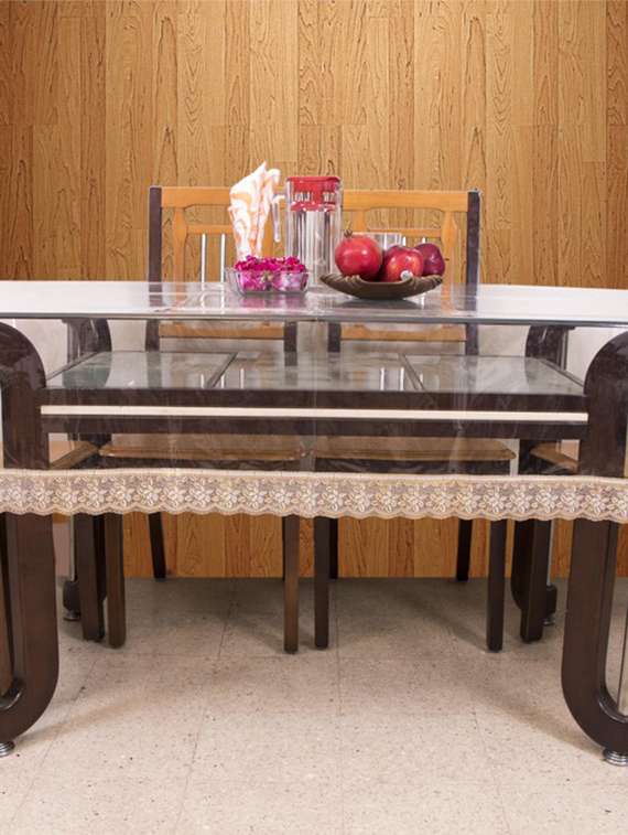 azalea clear 4 seater table cover, 3 inch gold lace ,pack of 1