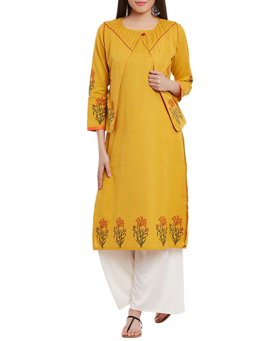 mustard cotton straight kurta