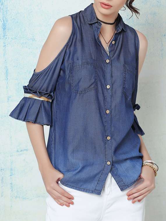 dark blue denim regular shirt