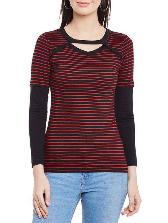 cut out detail striped tee 