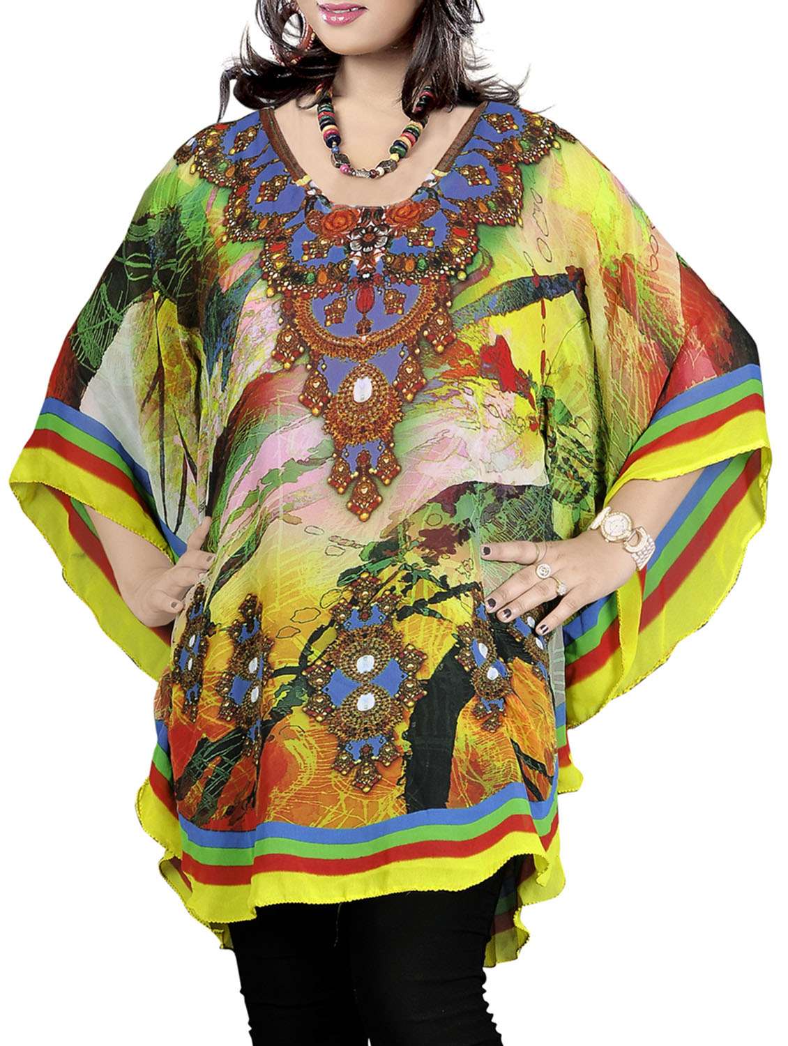 multicolored printed georgette kaftan