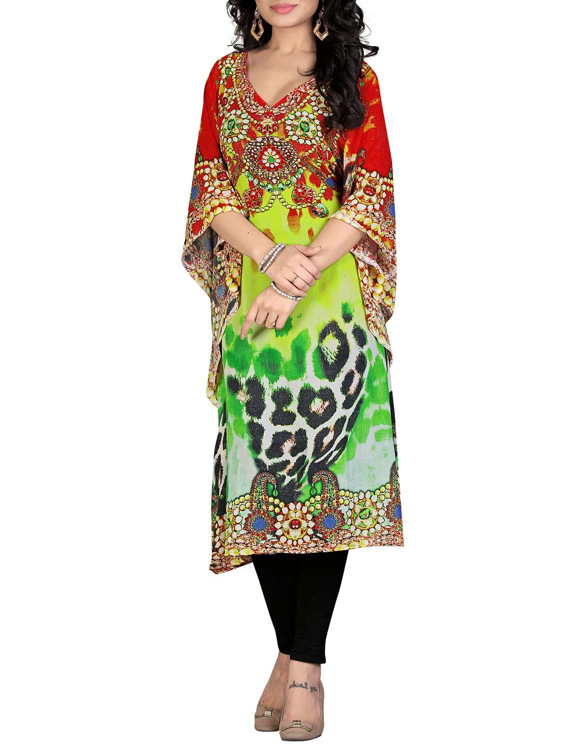 multicolored printed georgette kaftan