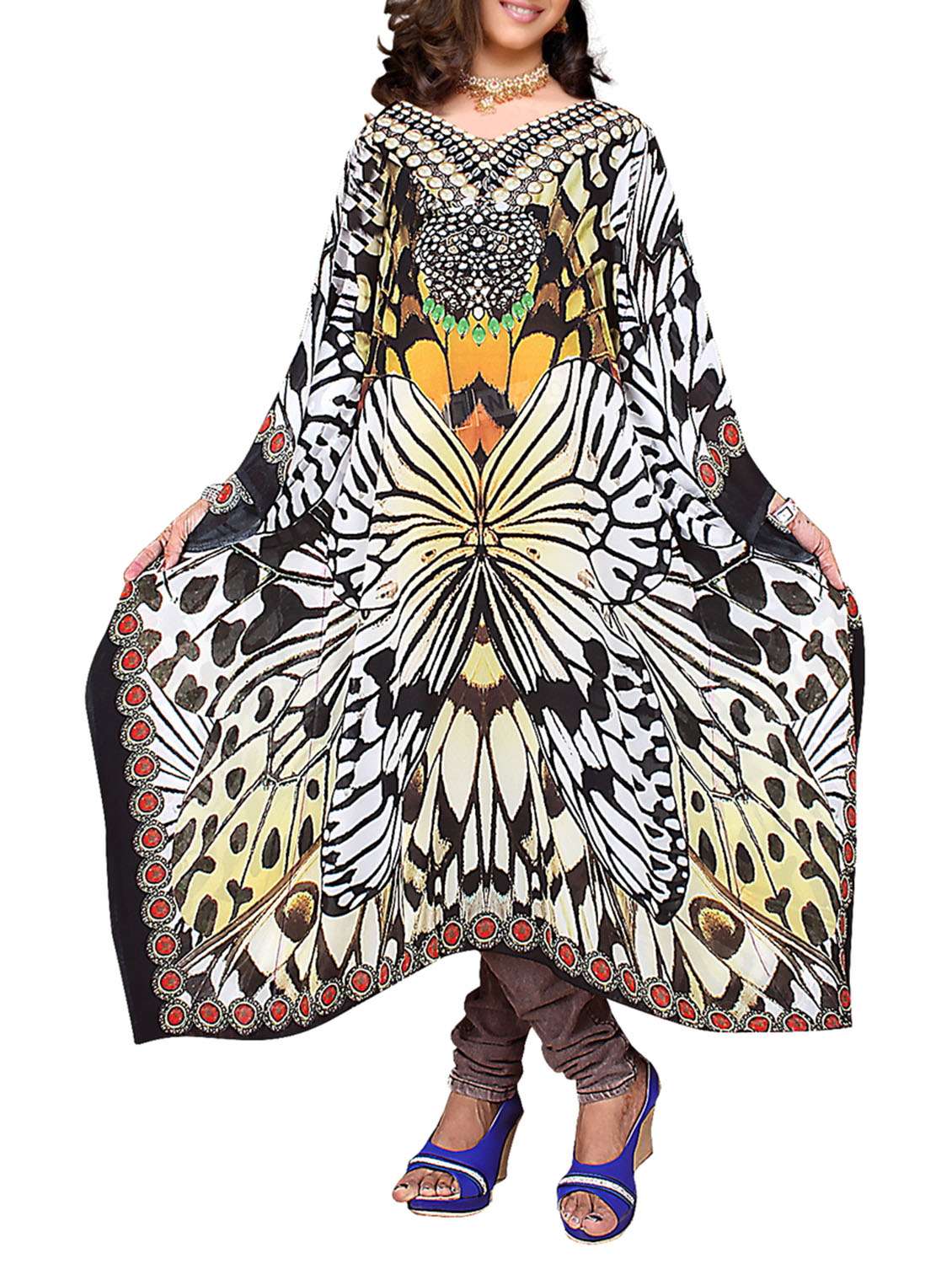 multicolored printed georgette kaftan