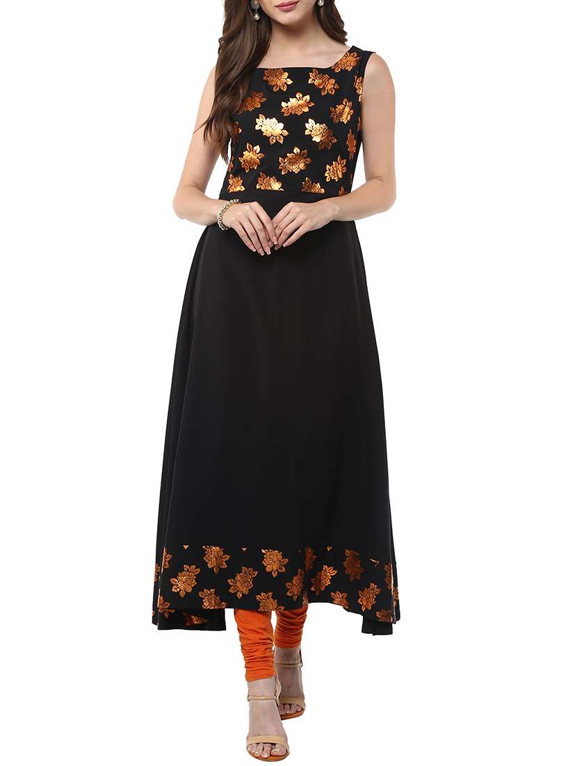 gold foil print flared kurta