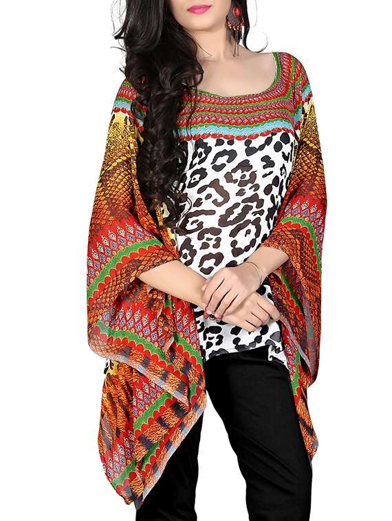 multicolored printed georgette kaftan