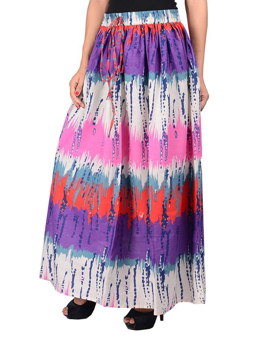 purple cotton flared maxi skirt