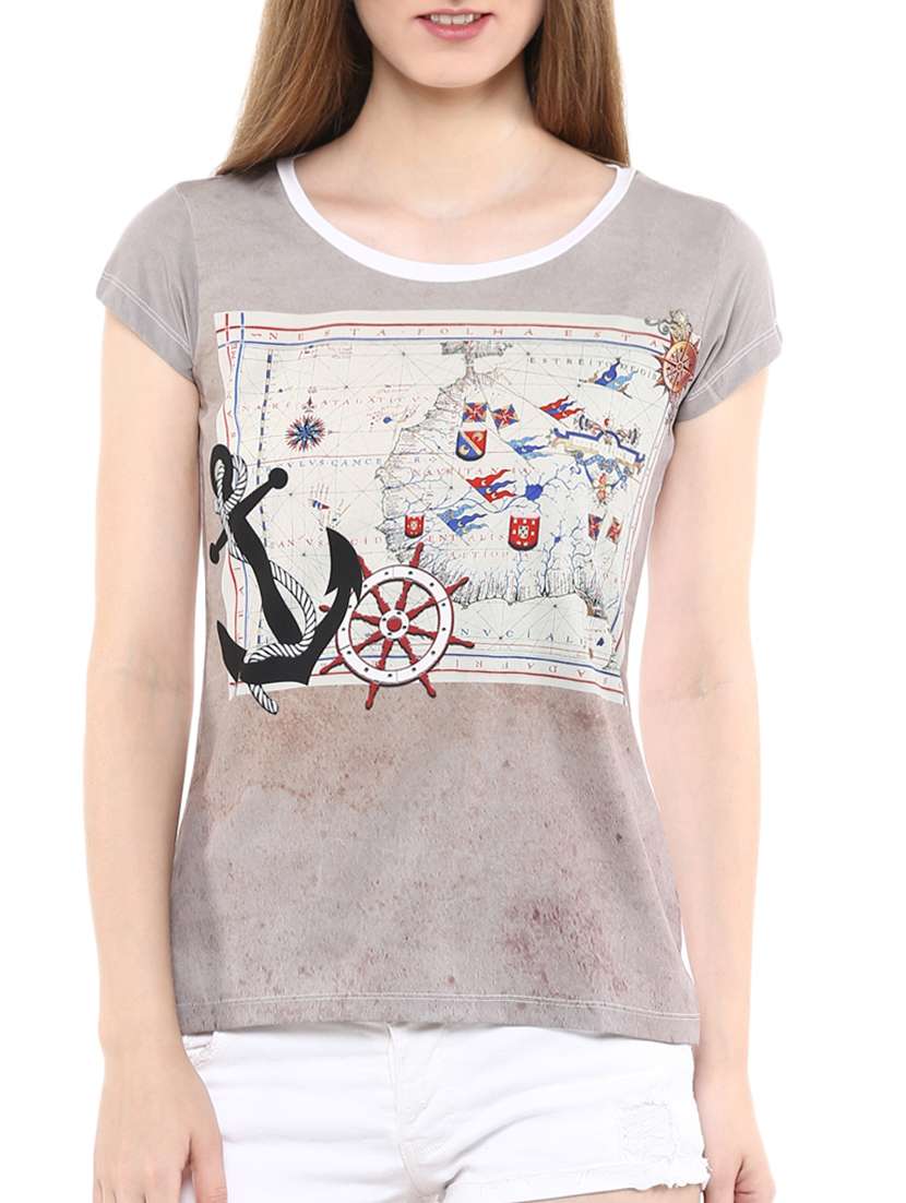 grey printed casual tee